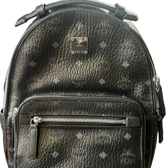 EUC MCM Visetos Backpack – Black Leather Monogram WITH DUSTBAG - Picture 1 of 14